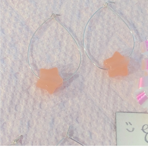 HANDMADE Teardrop Hoop Earrings Sterling Silver Luminous Star bead yello… - Picture 7 of 10